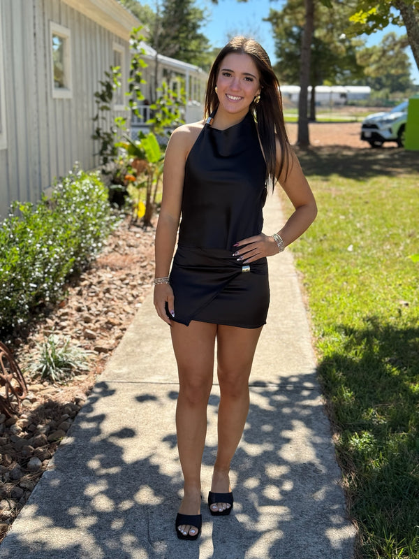 Lexi Black Satin Mini Skirt