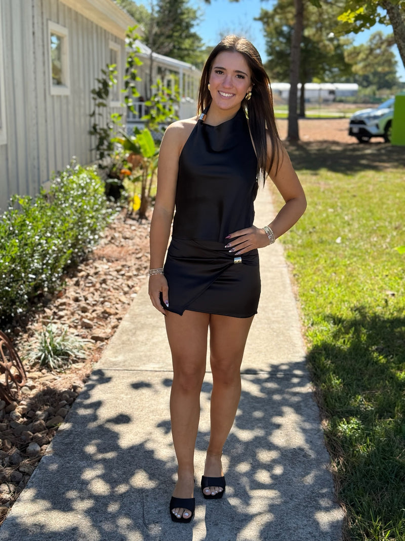 Lexi Black Satin Mini Skirt