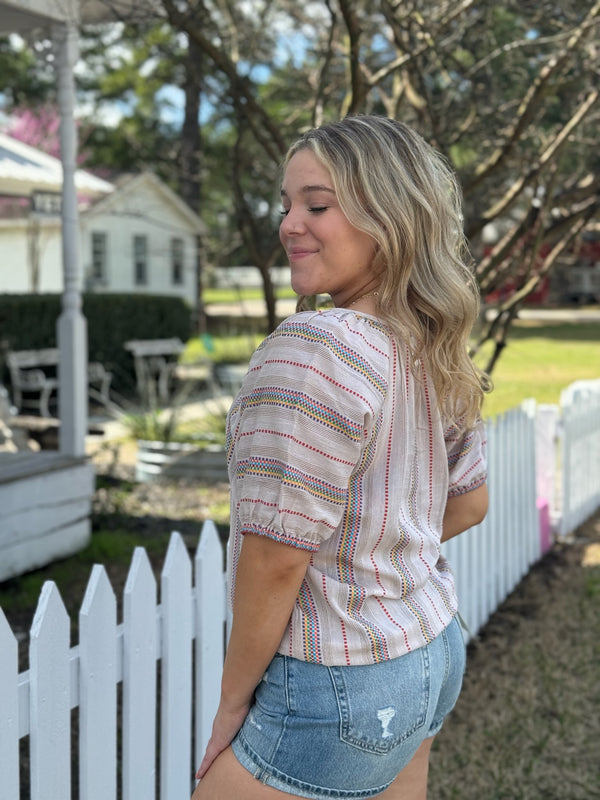 Oatmeal Primary Striped Top