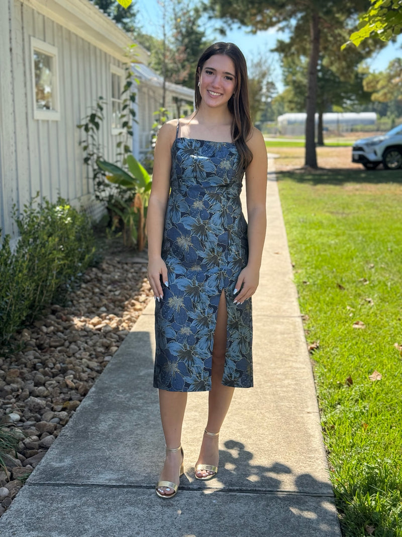 Audrey Blue Floral Midi Dress