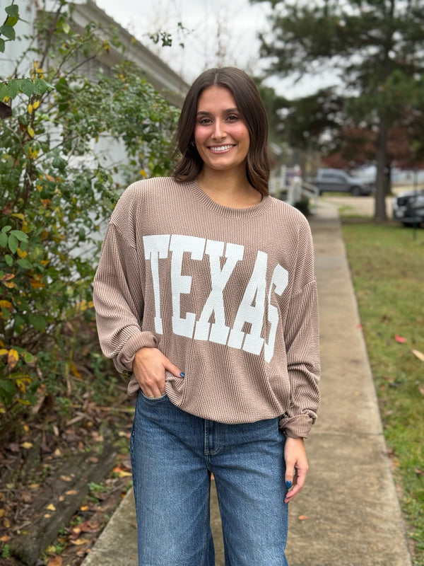 Texas Comfy Graphic Sweatshirt - Mocha