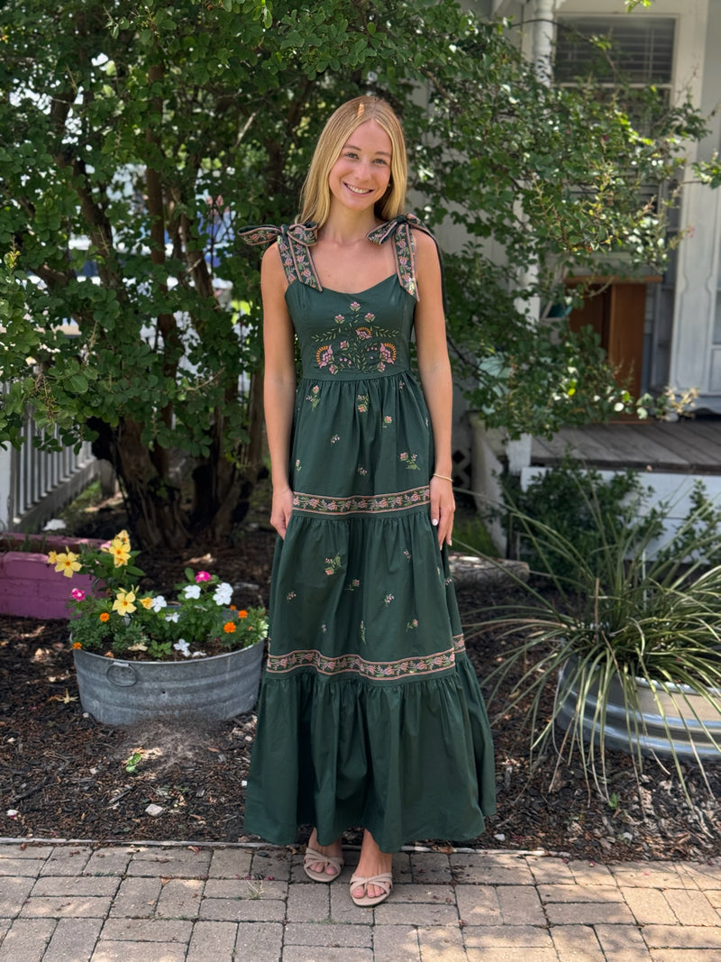 Emmie Embroidered Tiered Maxi Dress S