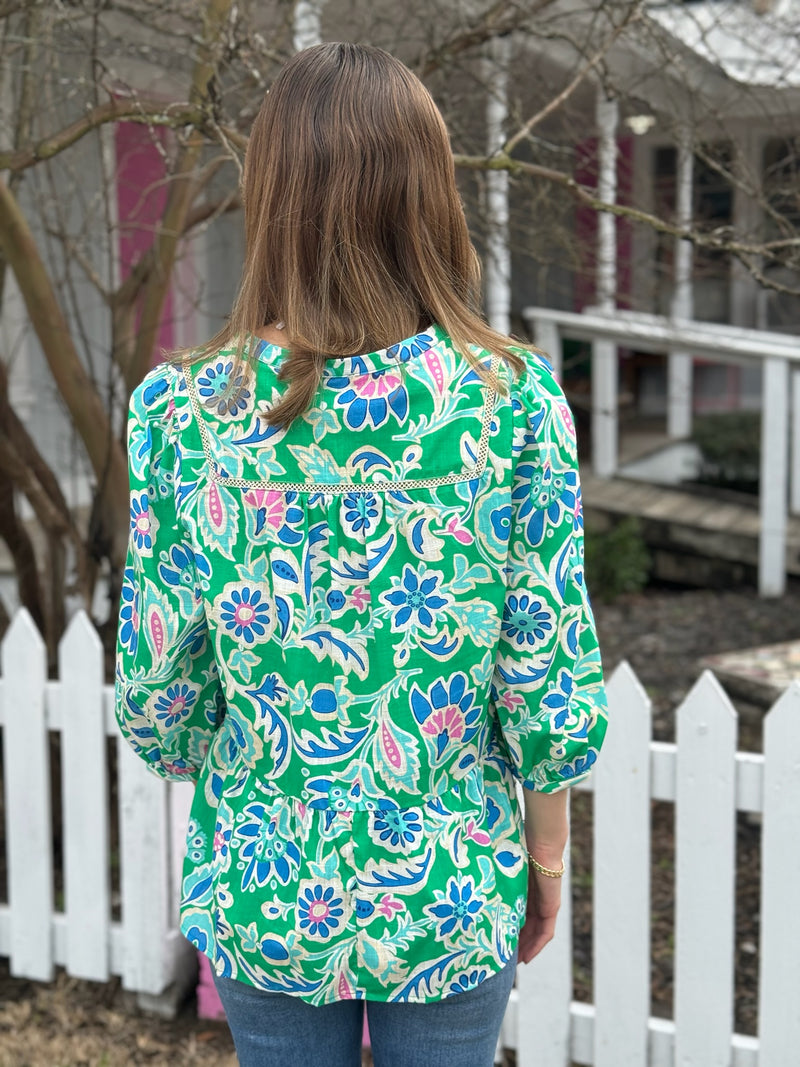Green Floral Printed Blouse