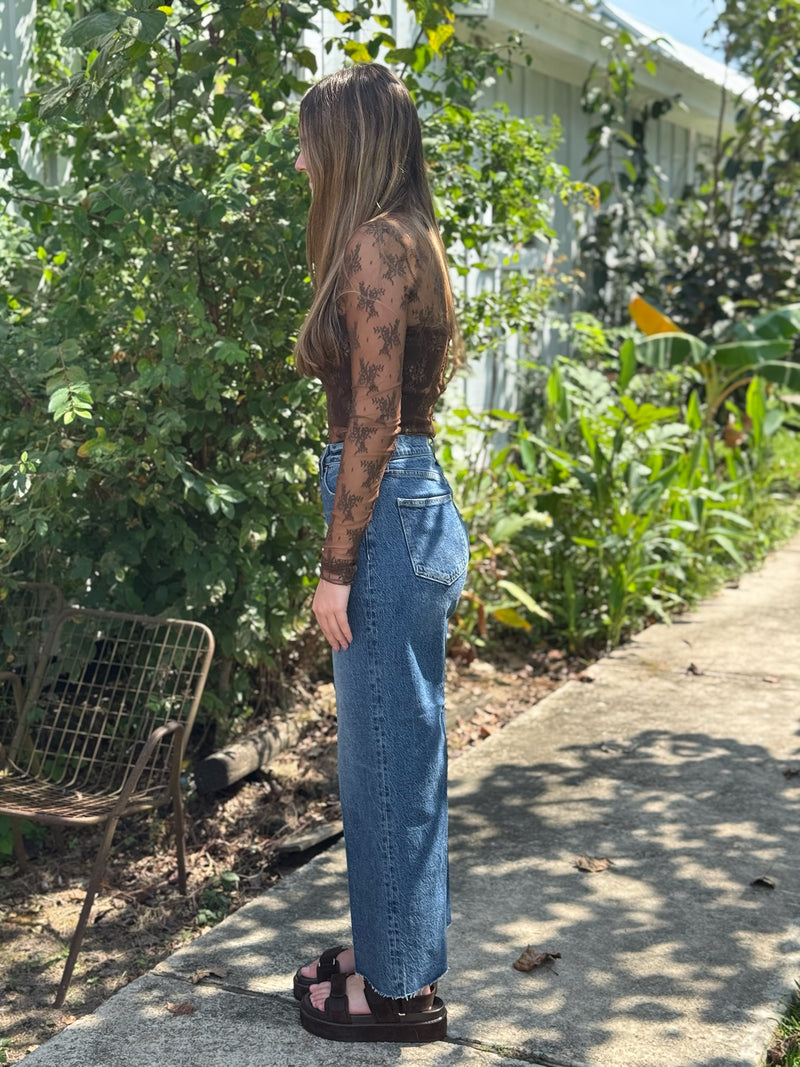 Ren Lace Long Sleeve Top - Brown