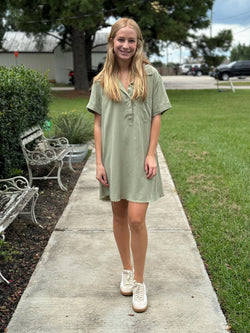 Maya Washed Denim Shirtdress - Washed Olive