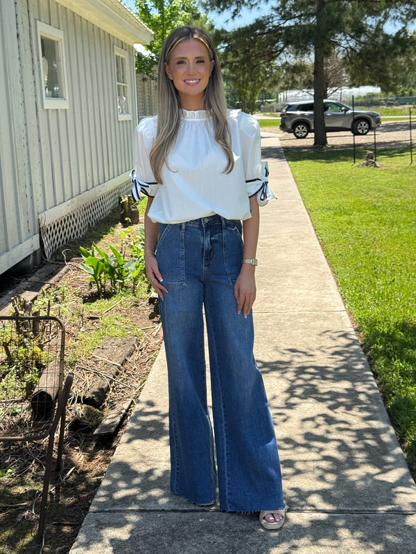 UTILITY PATCH POCKET HIGH RISE WIDE LEG JEANS