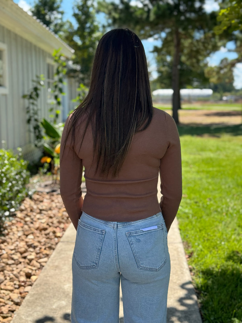 Taylor Pleated Sweater Top - Mocha