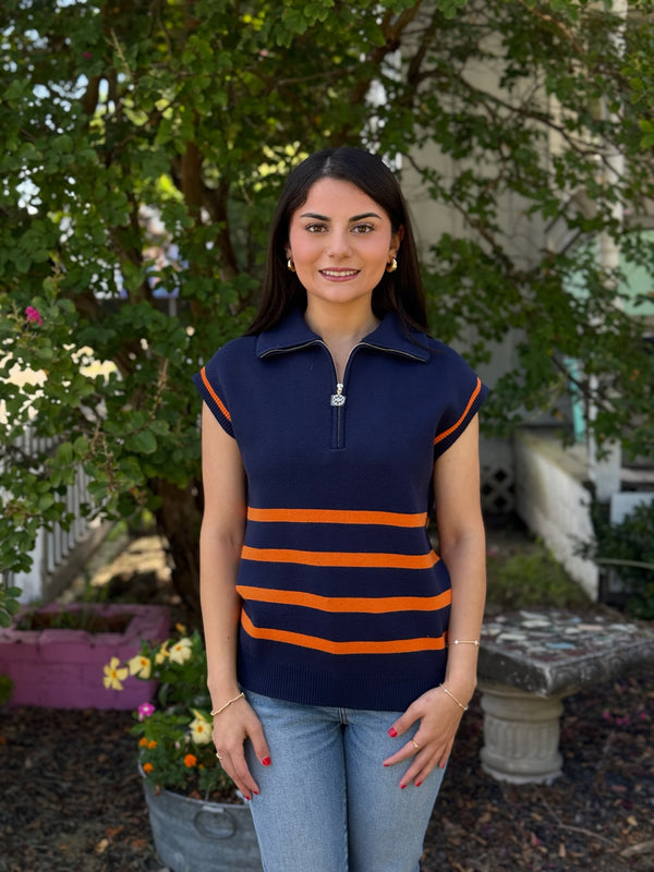 Celia Sweater - Navy/Orange