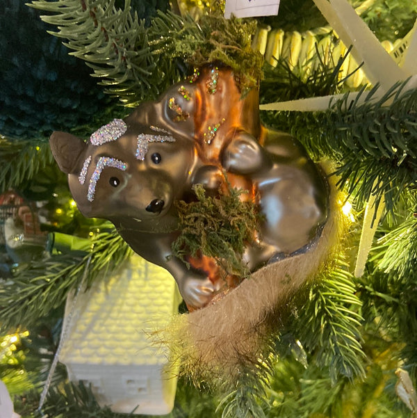 Hand Painted Glass Raccoon Ornament