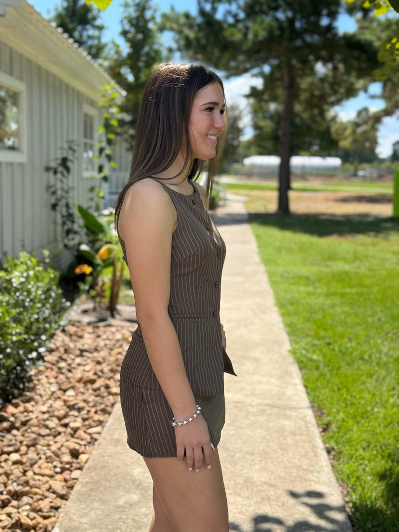 Lila Brown & Beige Stripe Skort Set