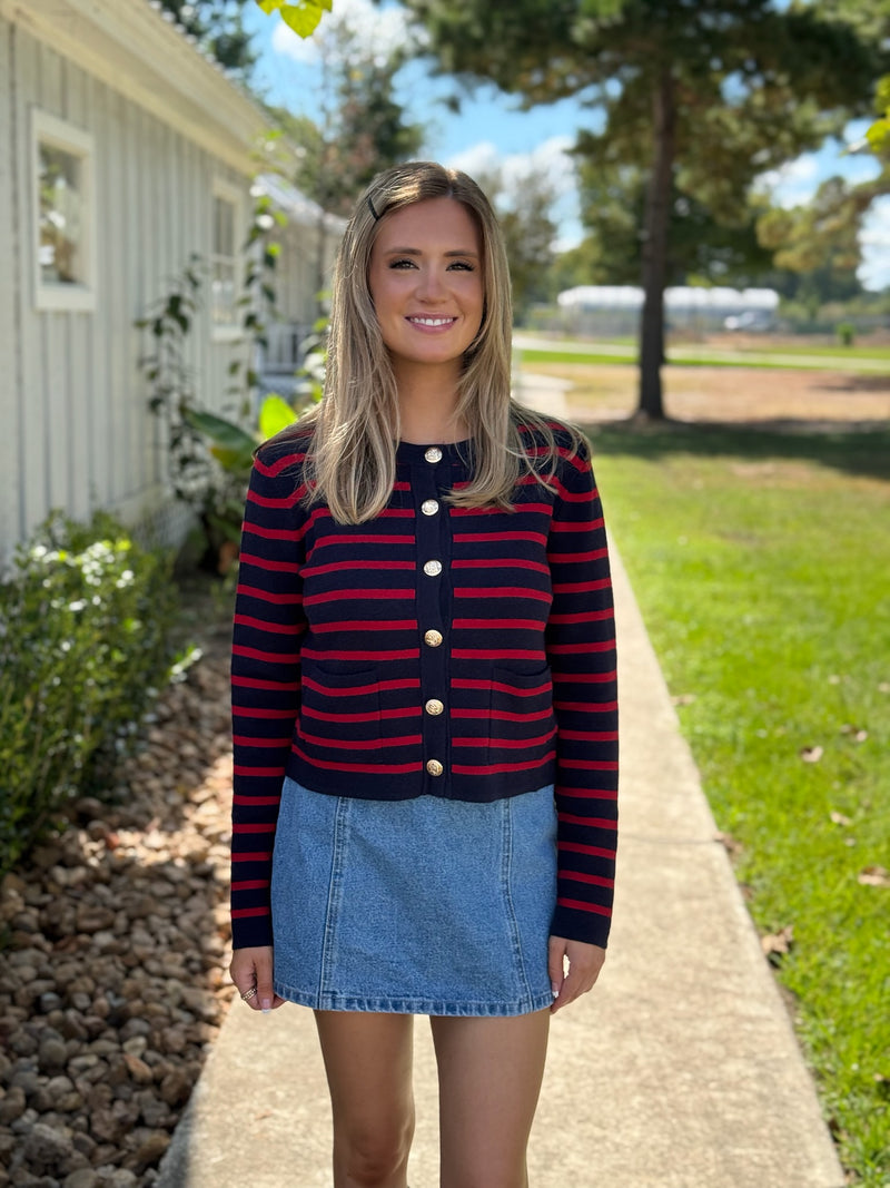 Taylor Gold Button Cardigan - Navy