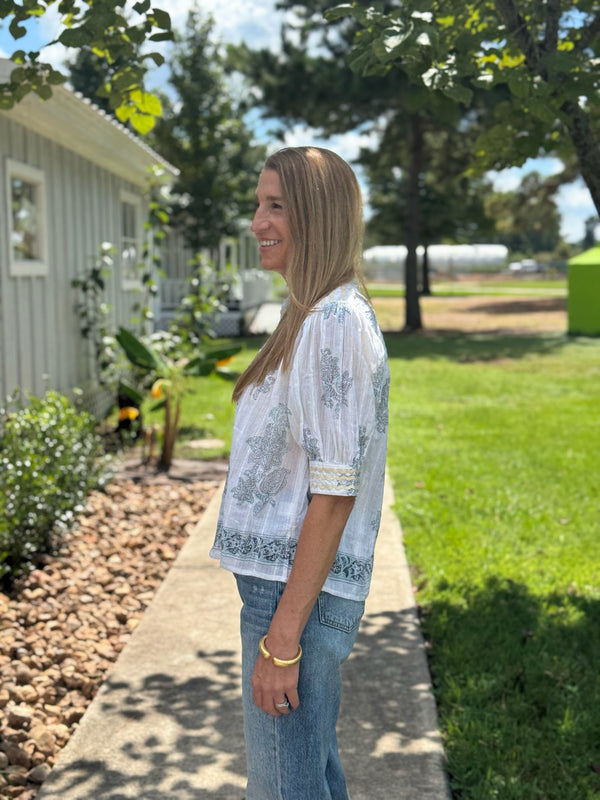 Metallic Trim Paisley Top