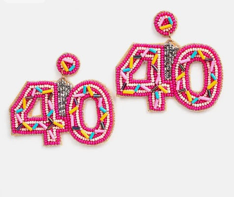 Pink 40th Birthday Sprinkle Earrings