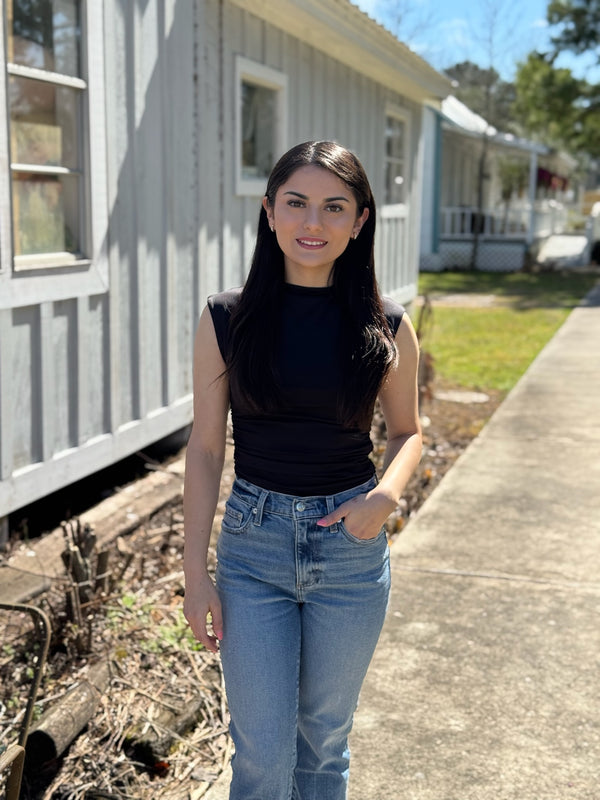 Yve Mock Neck Ruched Tank Top