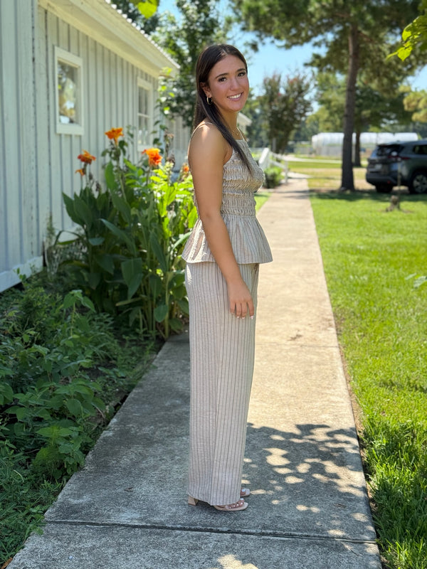 LeAnn Taupe & Brown Stripe SET