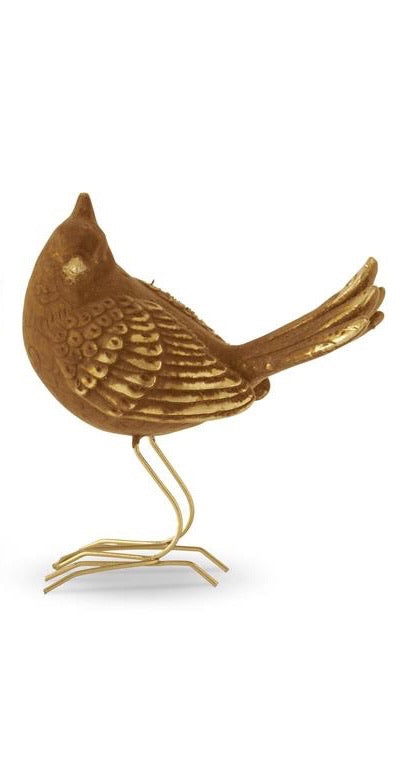 Gold Flocked Bird with Metal Legs