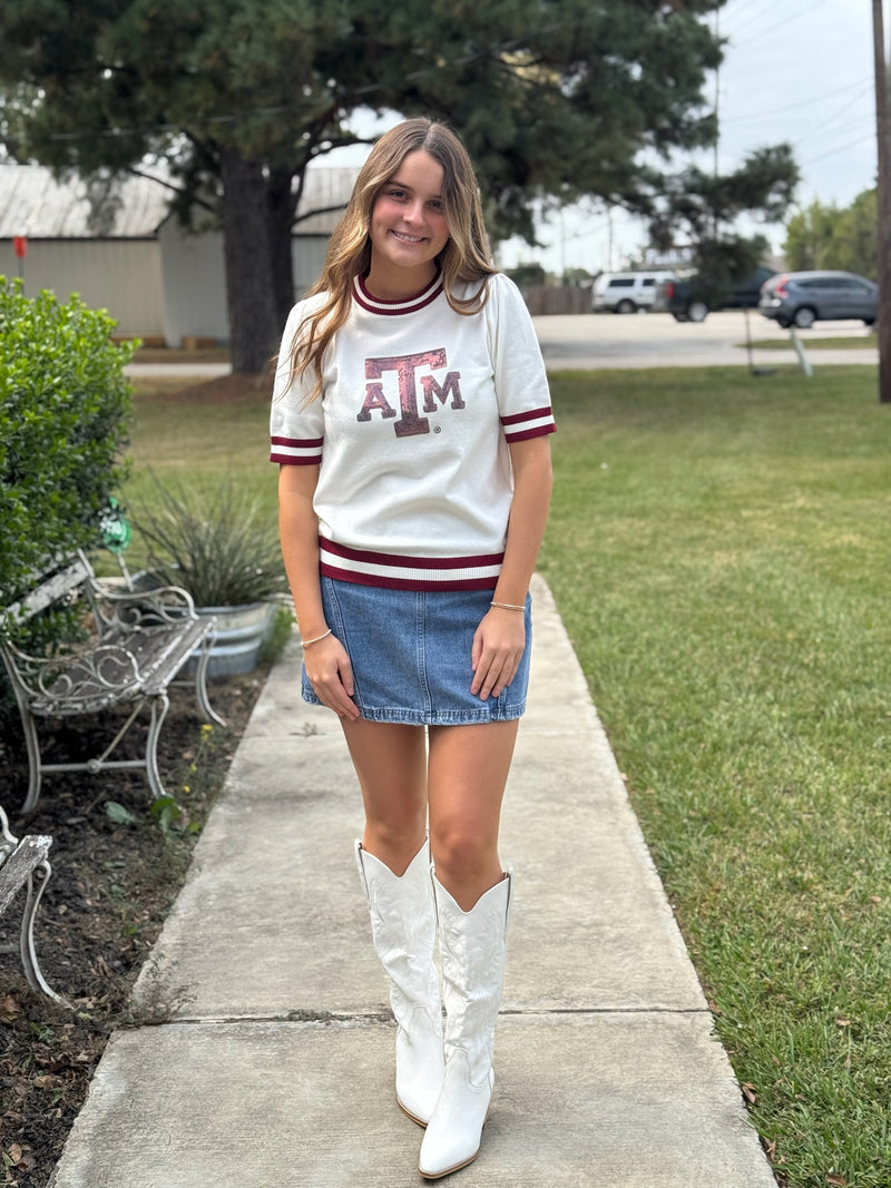 Texas A&M Sequin Short Sleeve Sweater