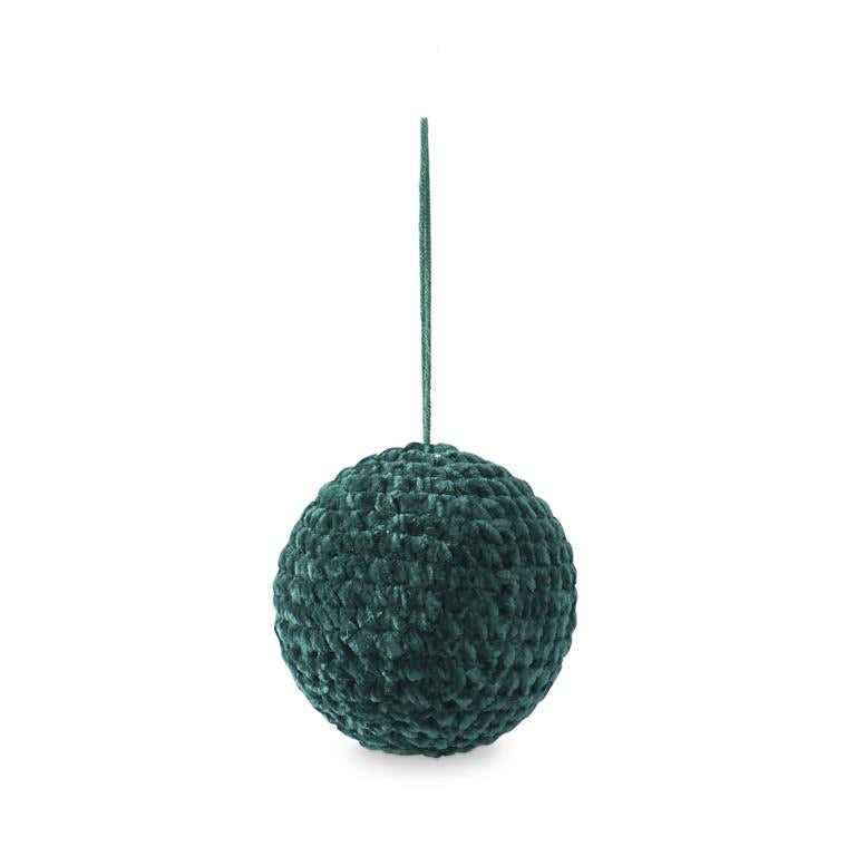 3.5 Inch Dark Green Knit Ball Ornament