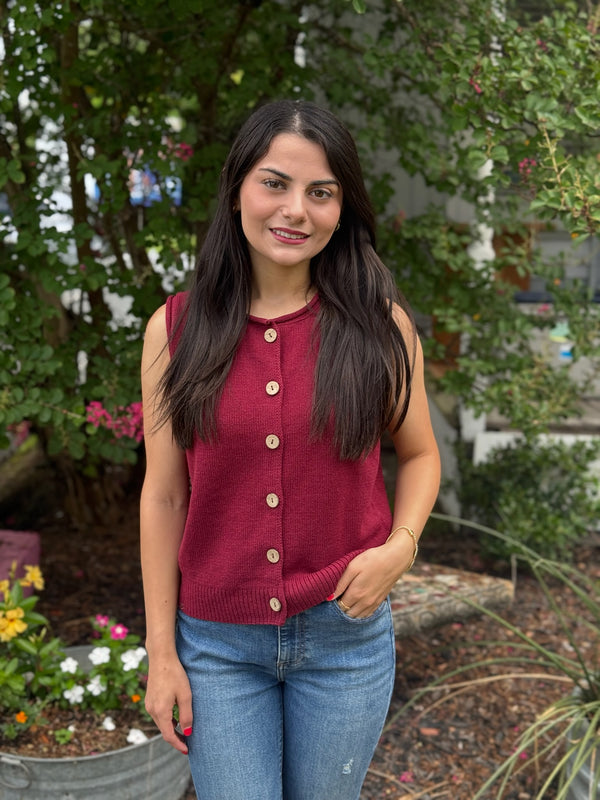 Mabel Cardigan Vest - Burgundy