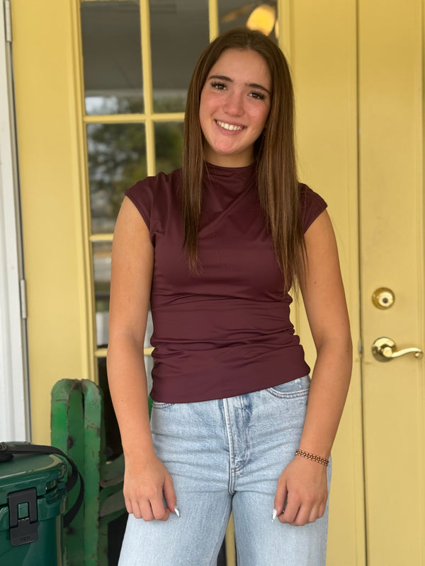 YVETTE FUNNEL NECK DRAPED TOP