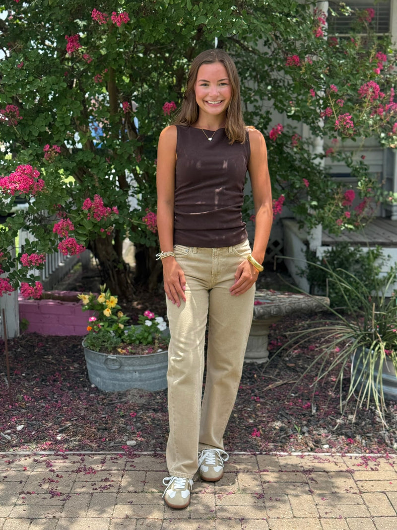 Lexi Mid Rise Bowed Straight - Sand Dollar