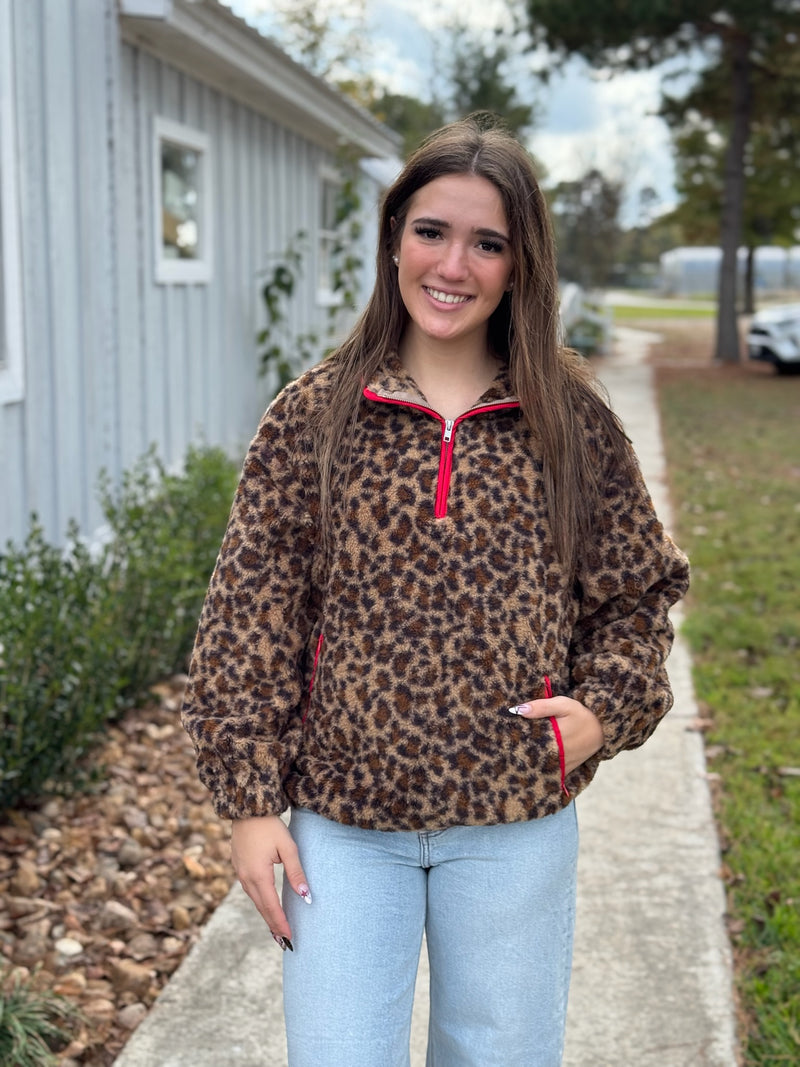 Elena Animal Fur Half Zip Pullover