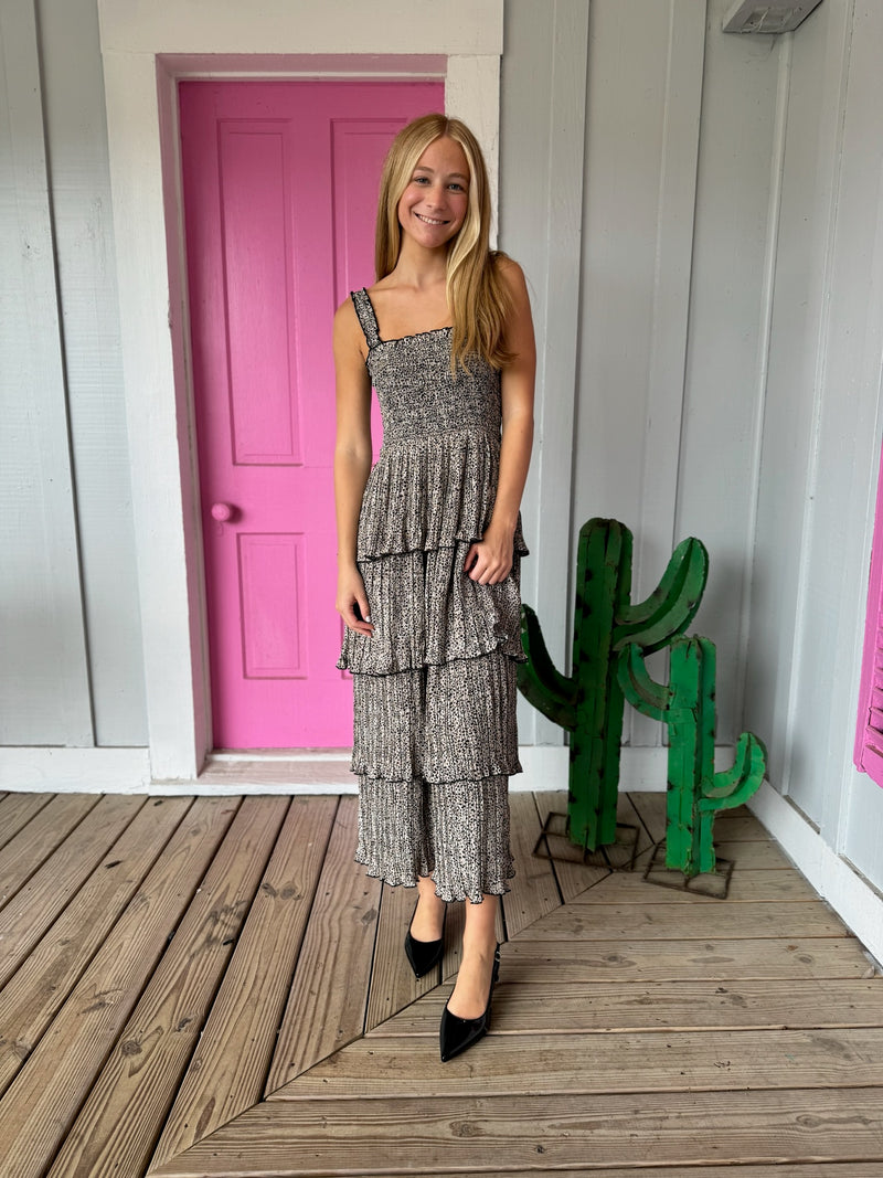 Natalie Smocked Pleated Midi Dress