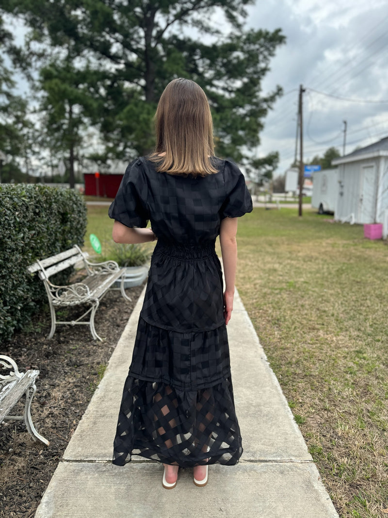 Woven Pattern Black Maxi Dress