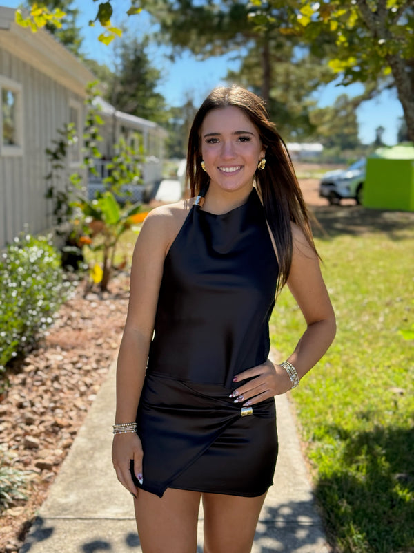 Lola Black Satin Halter Top