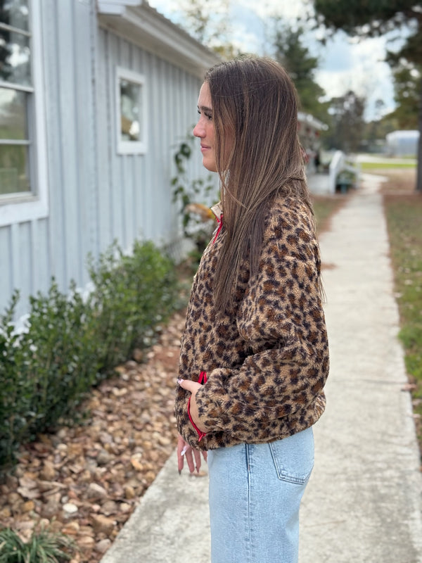 Elena Animal Fur Half Zip Pullover