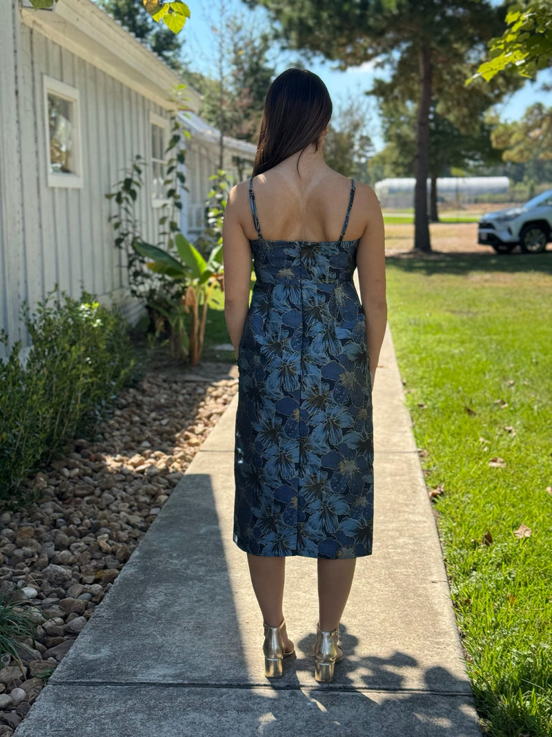 Audrey Blue Floral Midi Dress