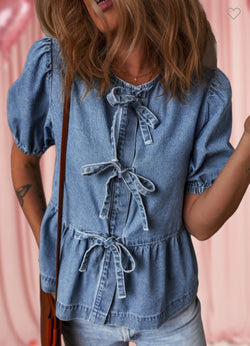 Tie Front Peplum Denim Shirt