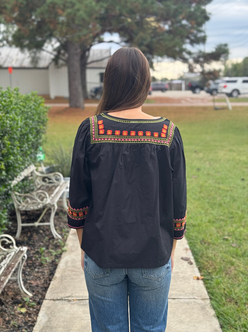 Black Petal & Pearls Top