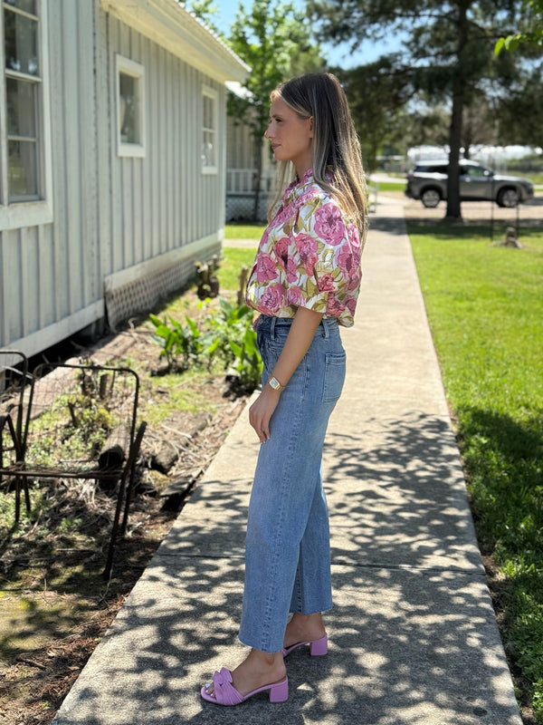 High Rise Wide Leg Jeans with Raw Hem