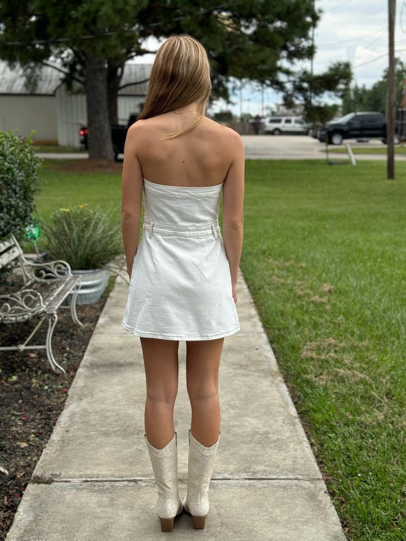 Kennedy Strapless Denim Mini Dress - Off White