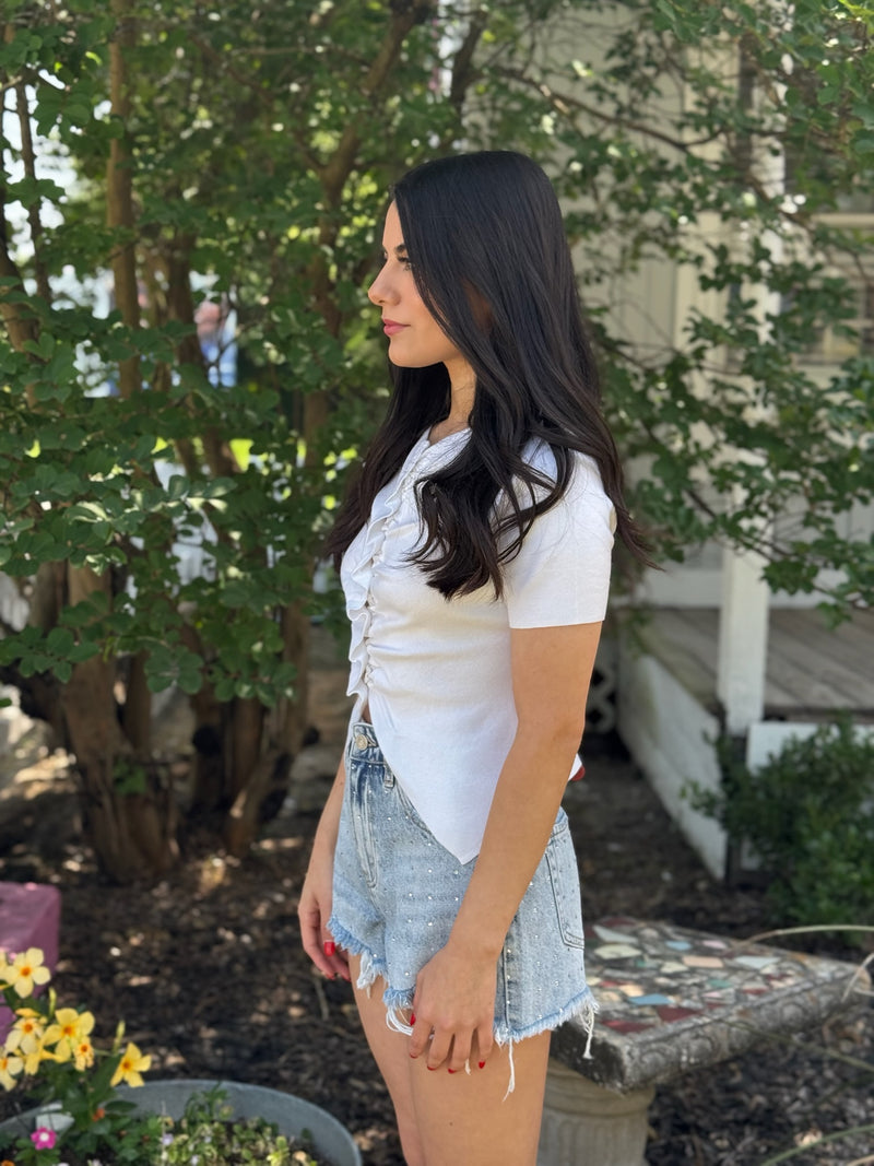 High Rise Embellished Denim Short