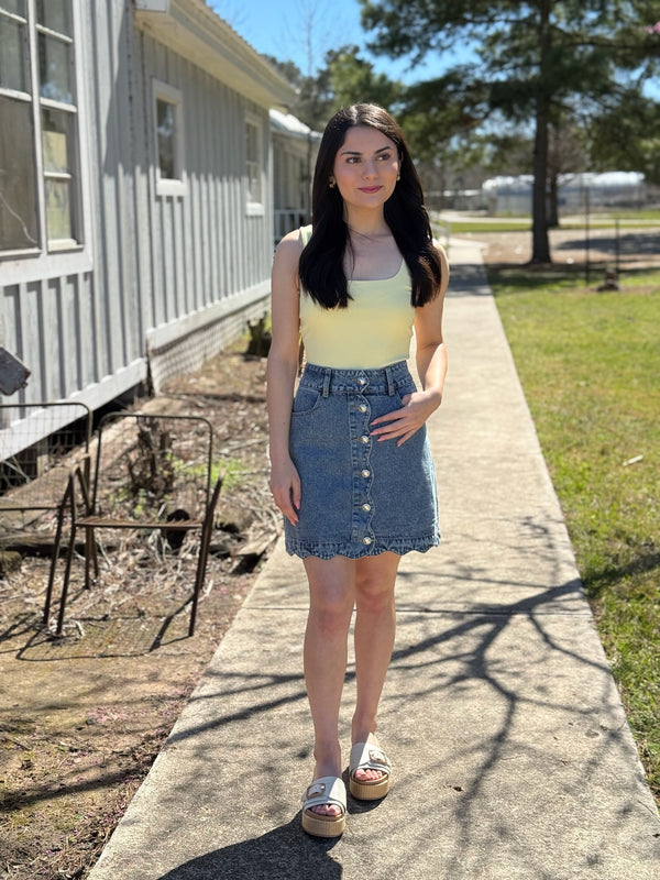 Jenna Scallop Hem Denim Skirt