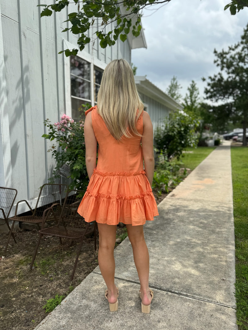 Orange Sleeveless V-Neck Ruffles Flare Mini Dress