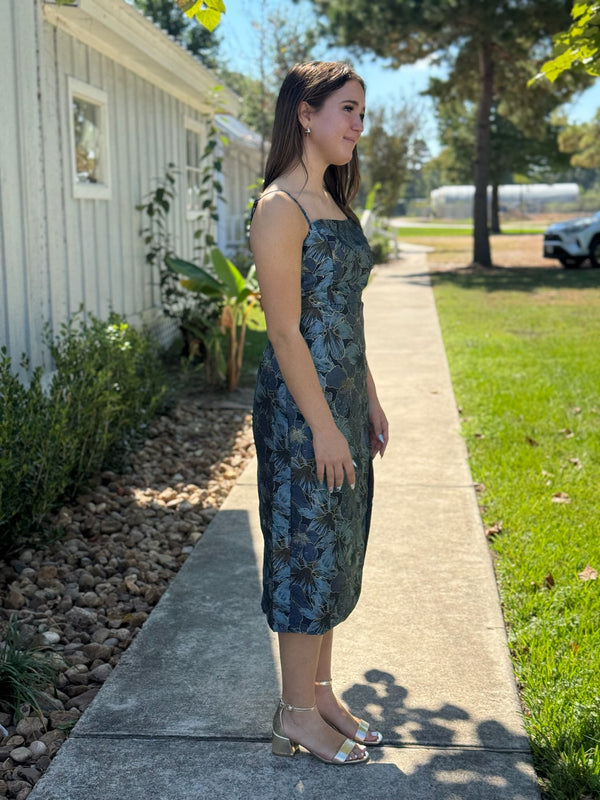 Audrey Blue Floral Midi Dress