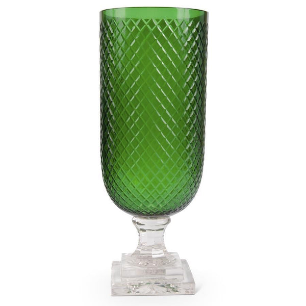 Hobnail Emerald Green Vase on Clear Glass Pedestal