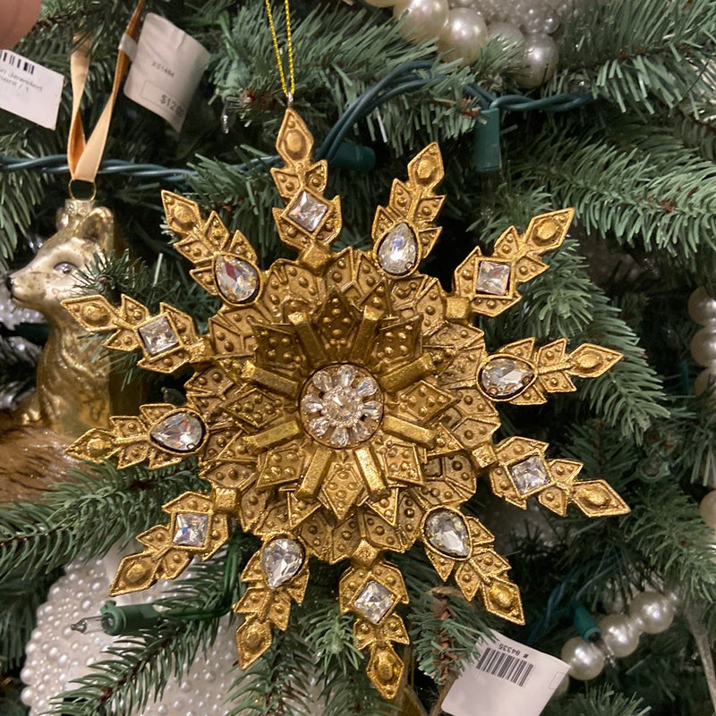 6.25 Inch Gold Resin Jeweled Snowflake Ornaments 1