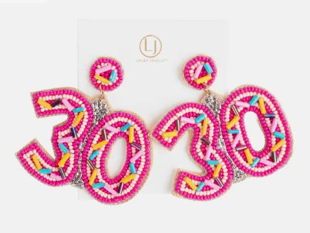 Pink 30th Birthday Sprinkle Earrings