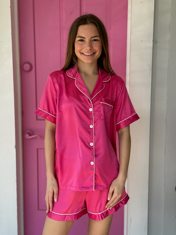 Life In Pink Silky Satin Pajama Short Set