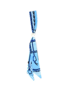 Blue Patterned Scarf with Pearl