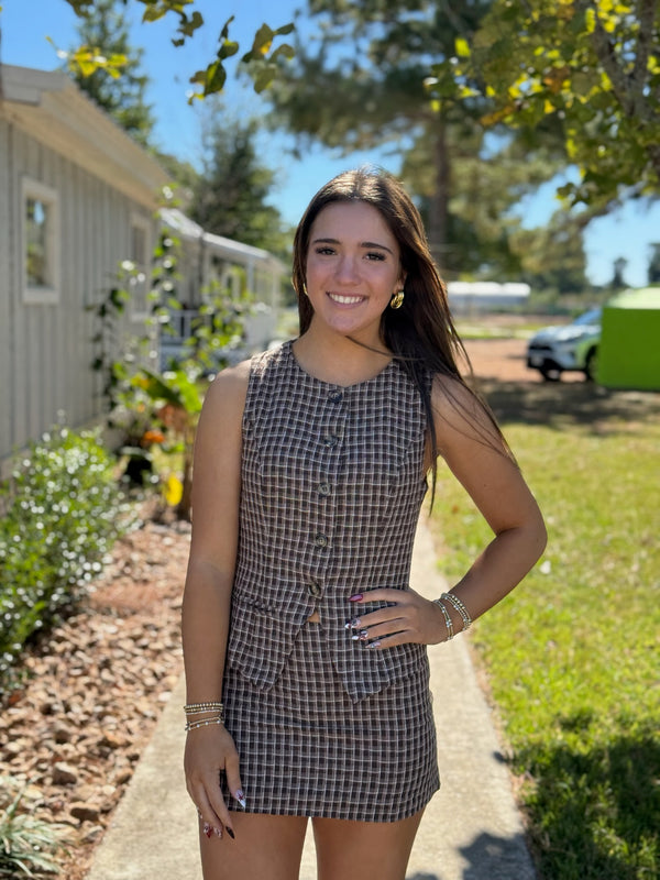 Jackie Brown Plaid Top & Mini Skirt