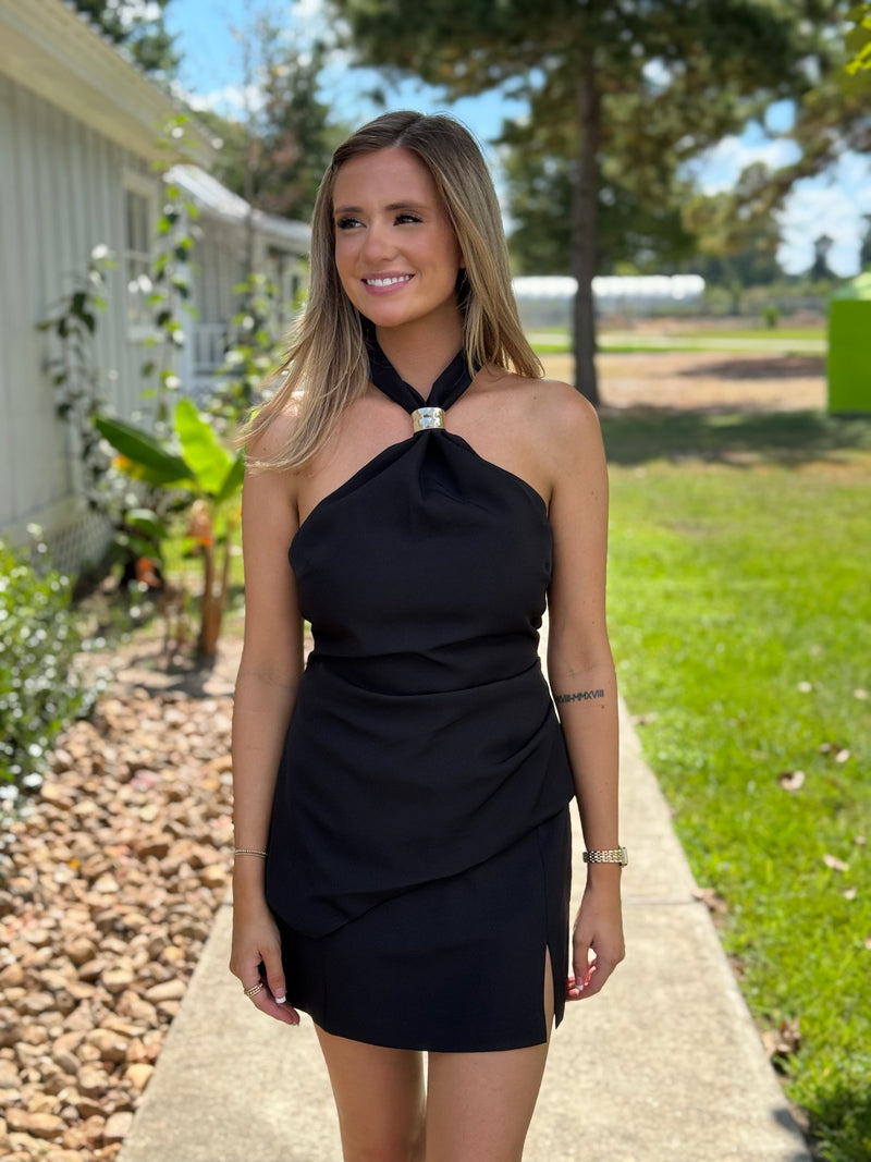 Madeline Black Asymmetrical Halter Top