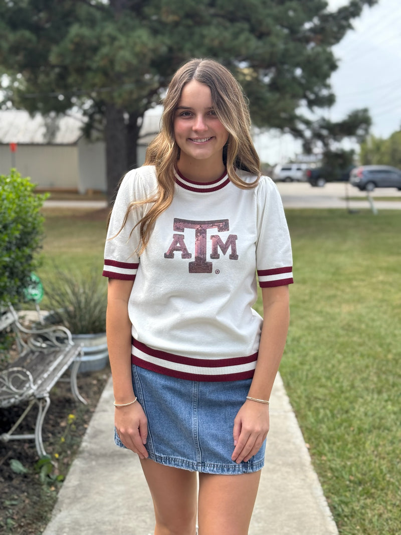 Texas A&M Sequin Short Sleeve Sweater