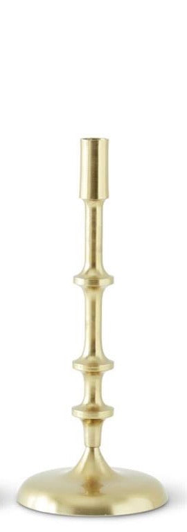 Gold Metal Ribbed Candlestick - 14.25 Inch