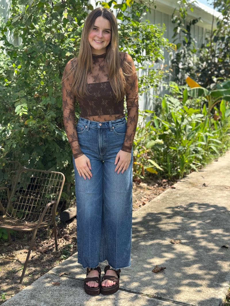 Ren Lace Long Sleeve Top - Brown