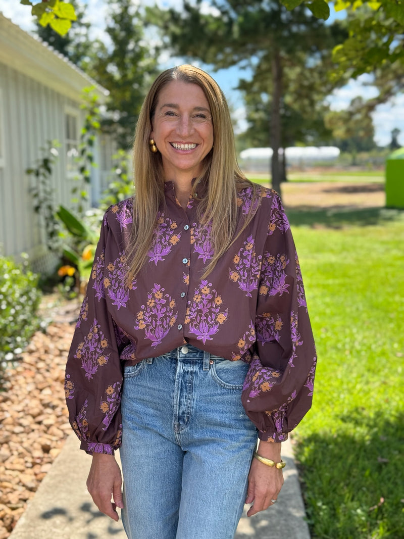 Hannah Floral Top - Chocolate